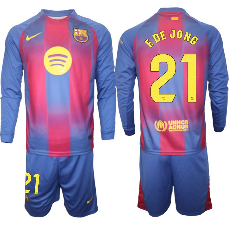 Men 2025-2026 Club Barcelona home blue Long sleeves #21 Soccer Jersey